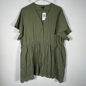 torrid NWT Plus Size 3/3X Babydoll Washable Challis Embroidered Tiered Top Green